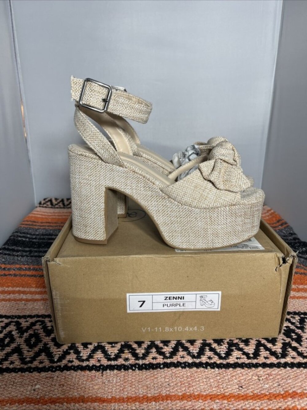 Journee Collection - ZENNI - Natural Chunky Platform With Bow - Size 7 - NIB